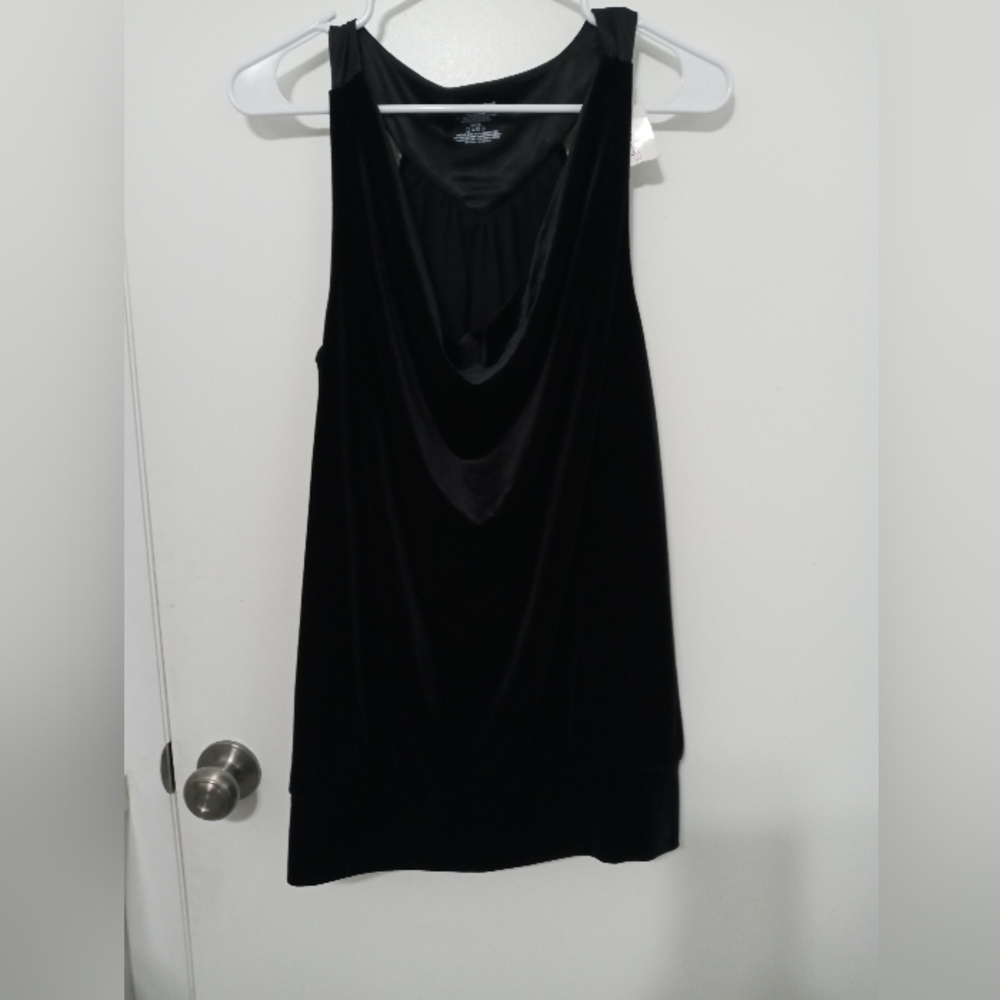 Lane Bryant Black Sleeveless crushed Velvet blouse w black satin trim 14/16 NEW